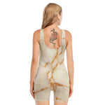 Sugar Brown Marble Print Sleeveless One Piece Swimsuit