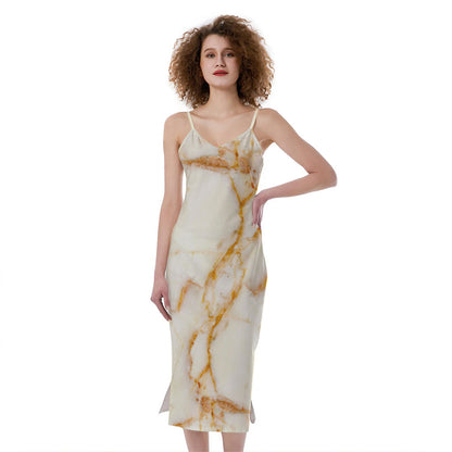 Sugar Brown Marble Print Slim Fit Midi Cami Dress
