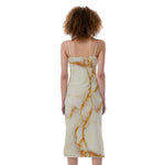 Sugar Brown Marble Print Slim Fit Midi Cami Dress