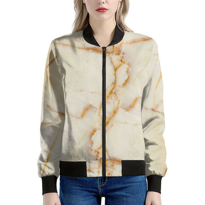 Sugar Brown Marble Print Women's Bomber Jacket