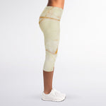 Sugar Brown Marble Print Women's Capri Leggings