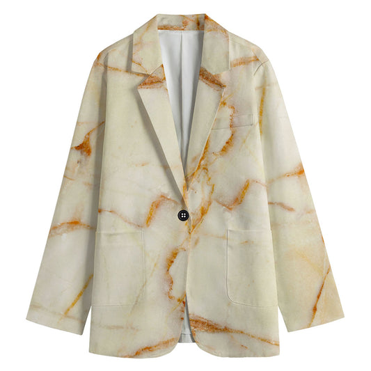 Sugar Brown Marble Print Women's Cotton Blazer