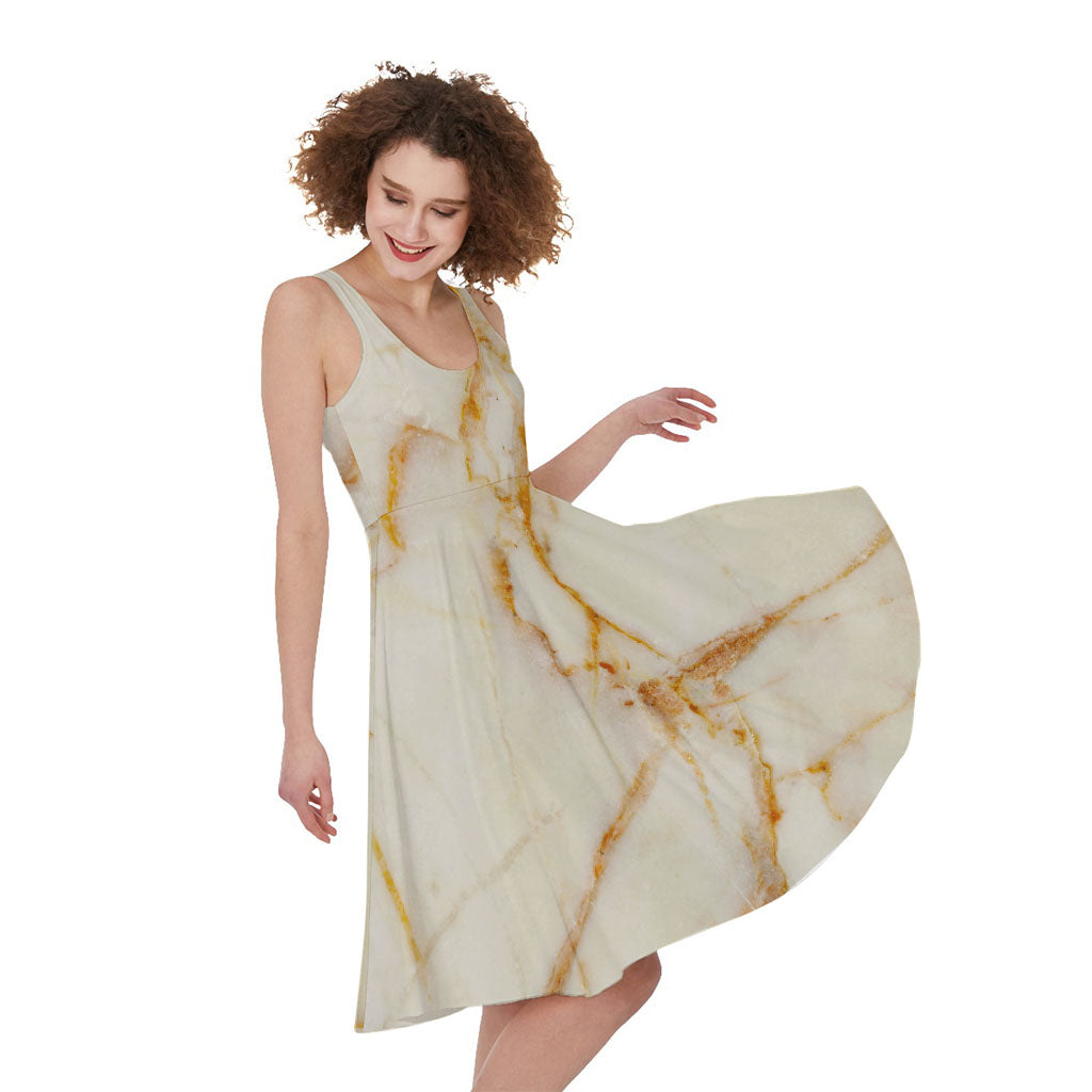 Sugar Brown Marble Print Women's Sleeveless Dress