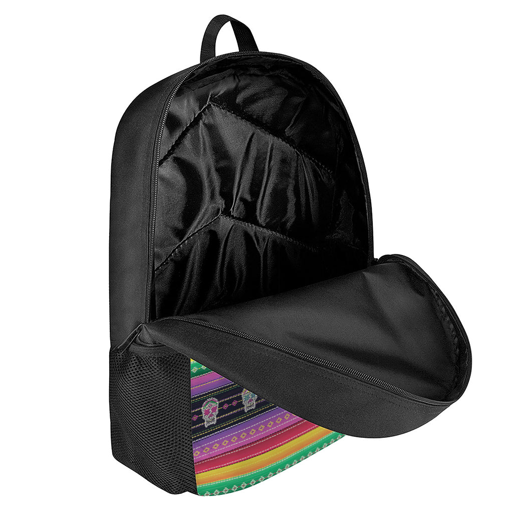 Sugar Skull Mexican Serape Pattern Print 17 Inch Backpack