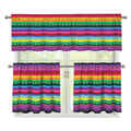 Sugar Skull Mexican Serape Pattern Print 3 Piece Kitchen Curtains