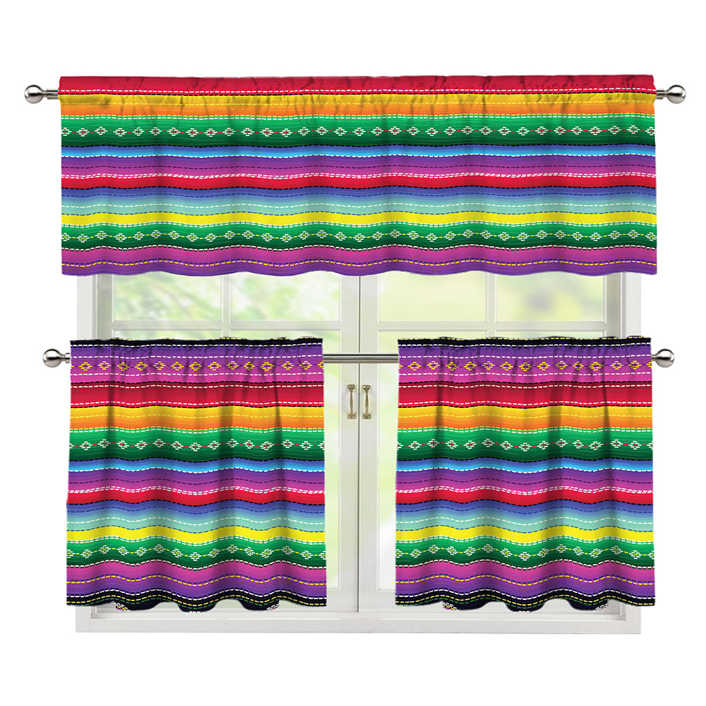 Sugar Skull Mexican Serape Pattern Print 3 Piece Kitchen Curtains