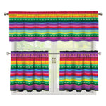 Sugar Skull Mexican Serape Pattern Print 3 Piece Kitchen Curtains