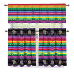 Sugar Skull Mexican Serape Pattern Print 3 Piece Kitchen Curtains