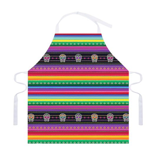 Sugar Skull Mexican Serape Pattern Print Adjustable Apron
