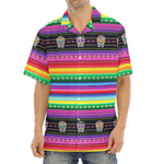 Sugar Skull Mexican Serape Pattern Print Aloha Shirt