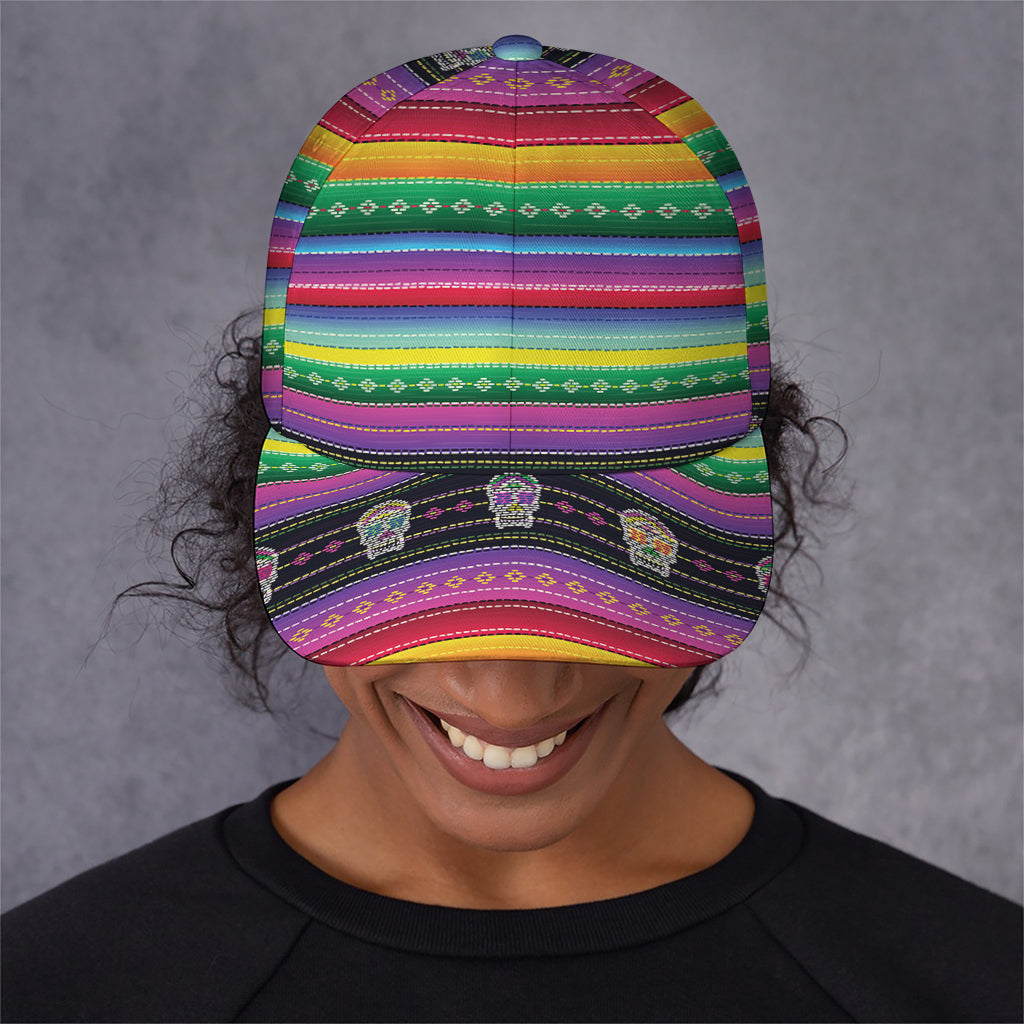 Sugar Skull Mexican Serape Pattern Print Baseball Cap
