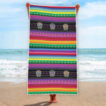 Sugar Skull Mexican Serape Pattern Print Beach Towel
