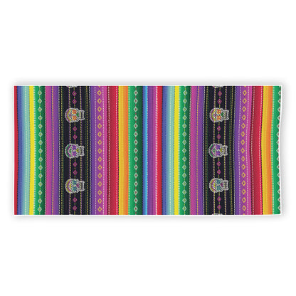 Sugar Skull Mexican Serape Pattern Print Beach Towel