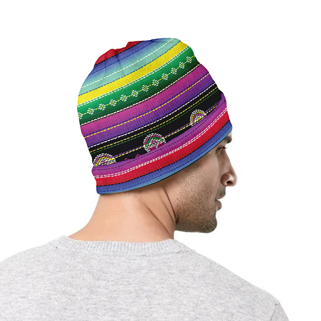 Sugar Skull Mexican Serape Pattern Print Beanie