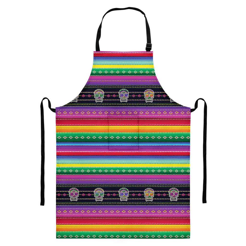 Sugar Skull Mexican Serape Pattern Print Bib Apron With Pocket