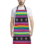 Sugar Skull Mexican Serape Pattern Print Bib Apron With Pocket