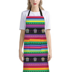 Sugar Skull Mexican Serape Pattern Print Bib Apron With Pocket