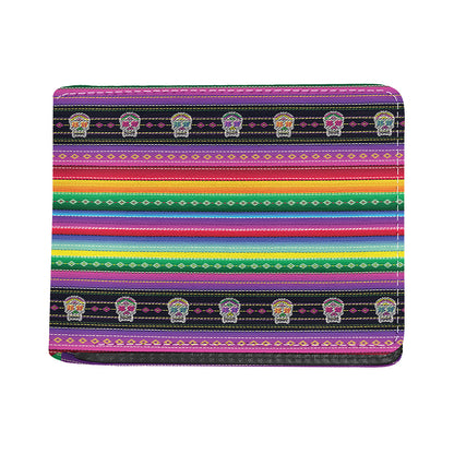 Sugar Skull Mexican Serape Pattern Print Bifold Wallet