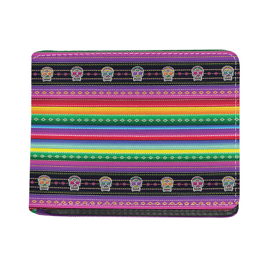 Sugar Skull Mexican Serape Pattern Print Bifold Wallet