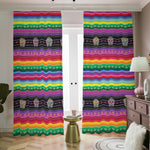 Sugar Skull Mexican Serape Pattern Print Blackout Pencil Pleat Curtains