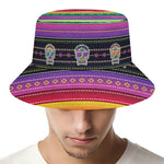 Sugar Skull Mexican Serape Pattern Print Bucket Hat