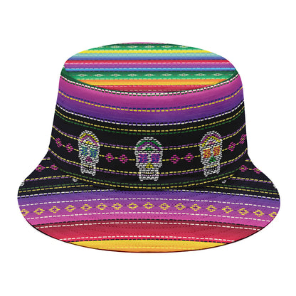 Sugar Skull Mexican Serape Pattern Print Bucket Hat