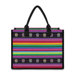 Sugar Skull Mexican Serape Pattern Print Canvas Tote Bag