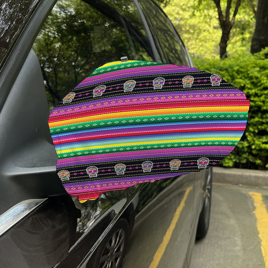 Sugar Skull Mexican Serape Pattern Print Car Side Mirror Covers
