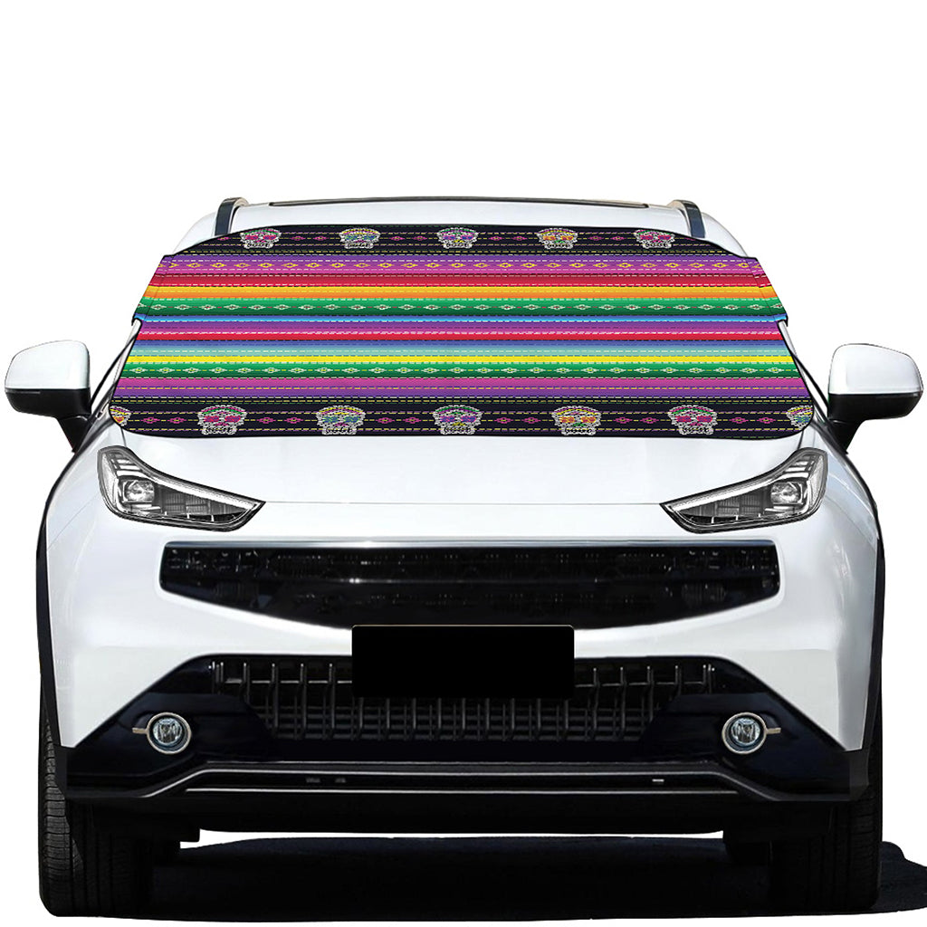 Sugar Skull Mexican Serape Pattern Print Car Windshield Snow Cover