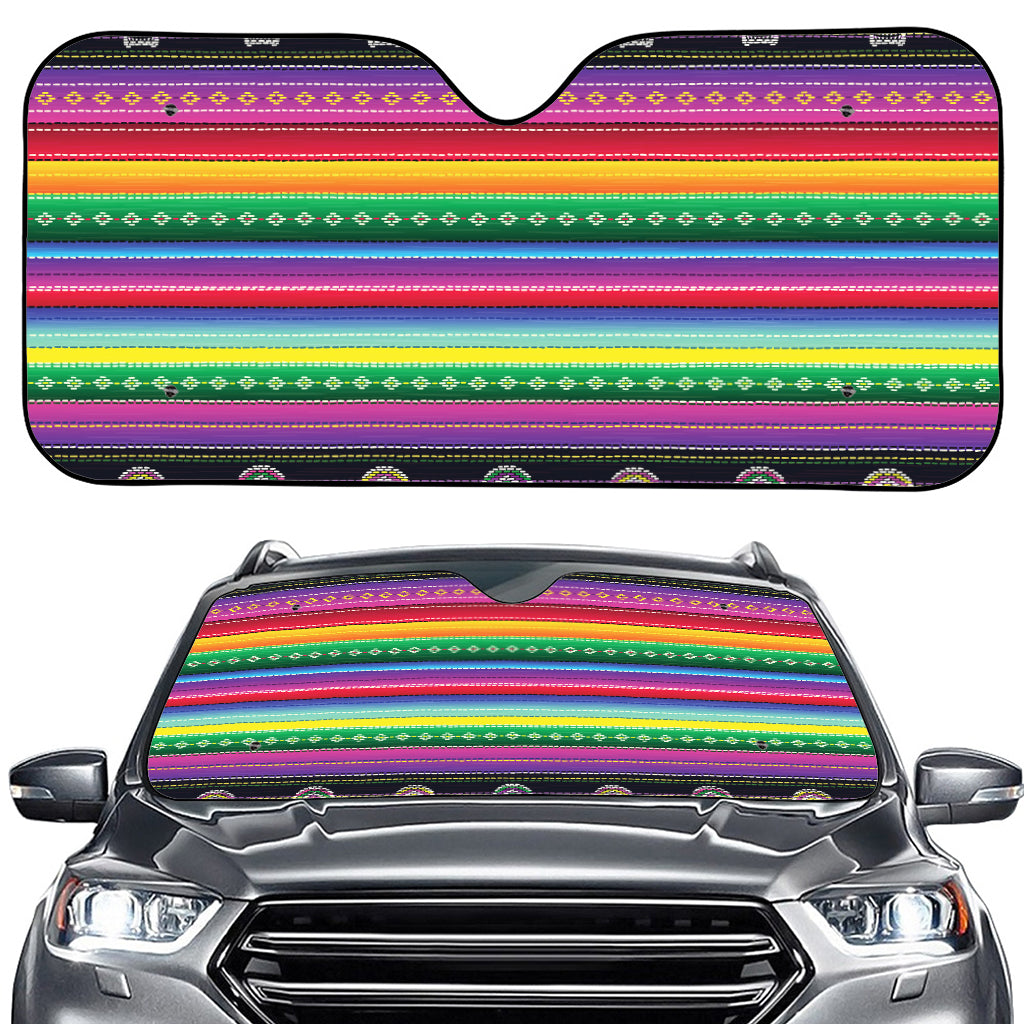 Sugar Skull Mexican Serape Pattern Print Car Windshield Sun Shade