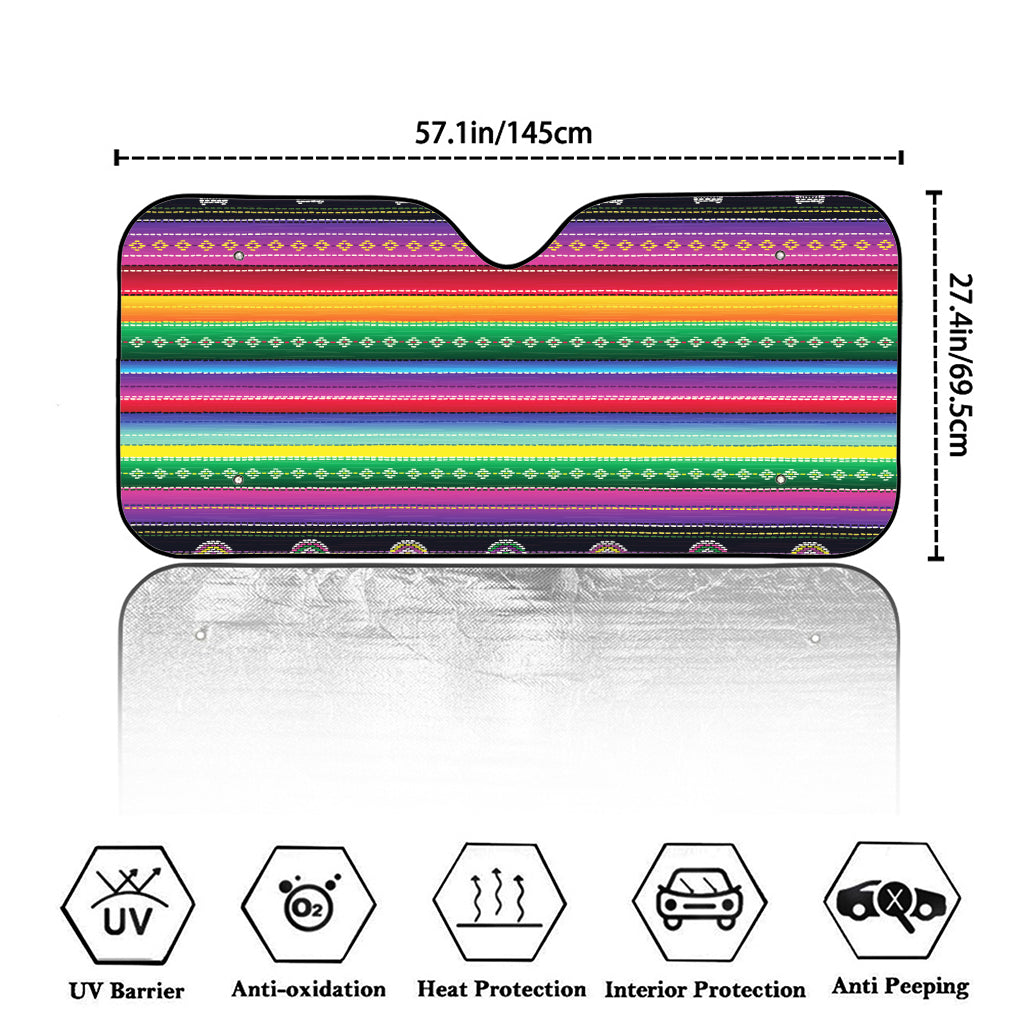 Sugar Skull Mexican Serape Pattern Print Car Windshield Sun Shade