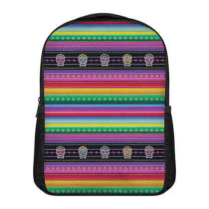 Sugar Skull Mexican Serape Pattern Print Casual Backpack