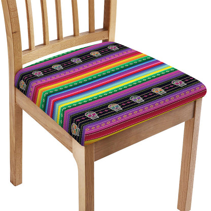 Sugar Skull Mexican Serape Pattern Print Chair Cushion Cover