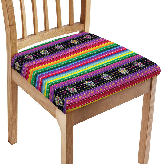 Sugar Skull Mexican Serape Pattern Print Chair Cushion Cover