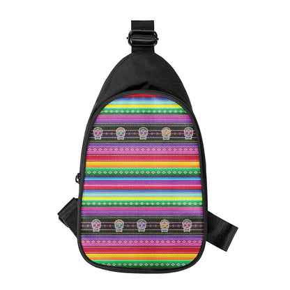 Sugar Skull Mexican Serape Pattern Print Chest Bag