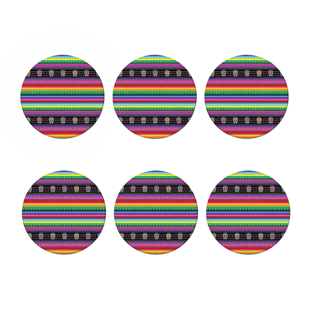 Sugar Skull Mexican Serape Pattern Print Coaster Set