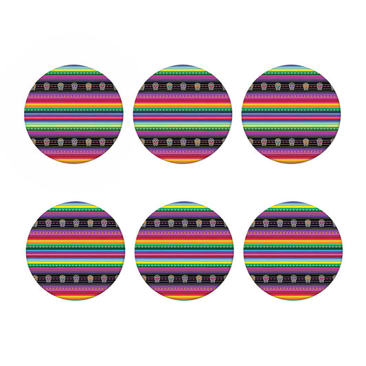 Sugar Skull Mexican Serape Pattern Print Coaster Set