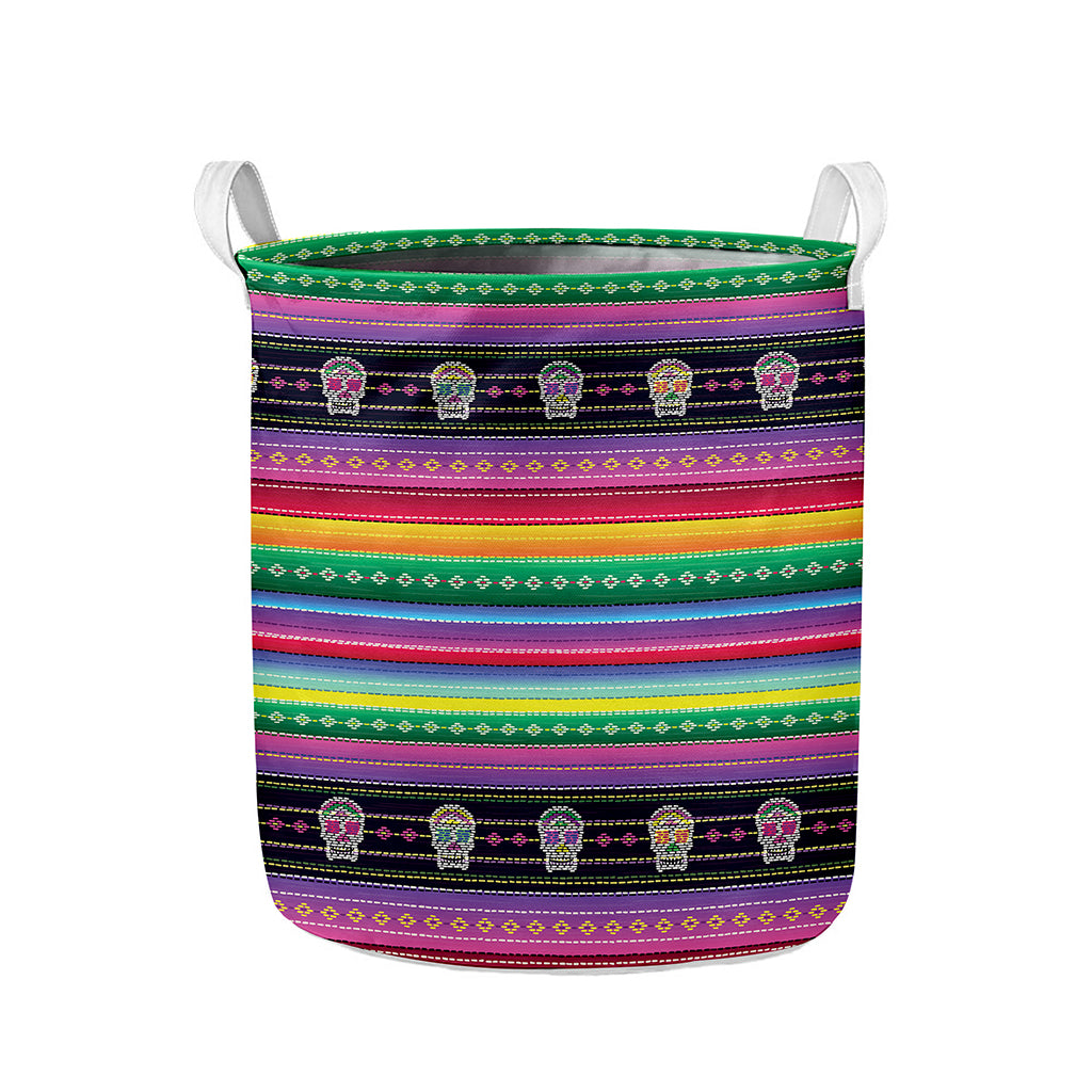 Sugar Skull Mexican Serape Pattern Print Collapsible Laundry Basket