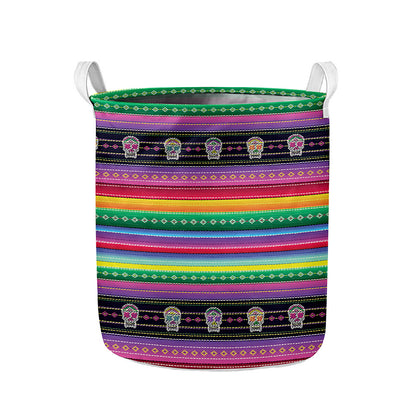 Sugar Skull Mexican Serape Pattern Print Collapsible Laundry Basket