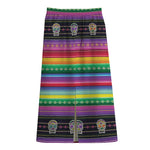 Sugar Skull Mexican Serape Pattern Print Cotton Front Slit Maxi Skirt
