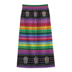 Sugar Skull Mexican Serape Pattern Print Cotton Front Slit Maxi Skirt