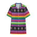 Sugar Skull Mexican Serape Pattern Print Cotton Hawaiian Shirt