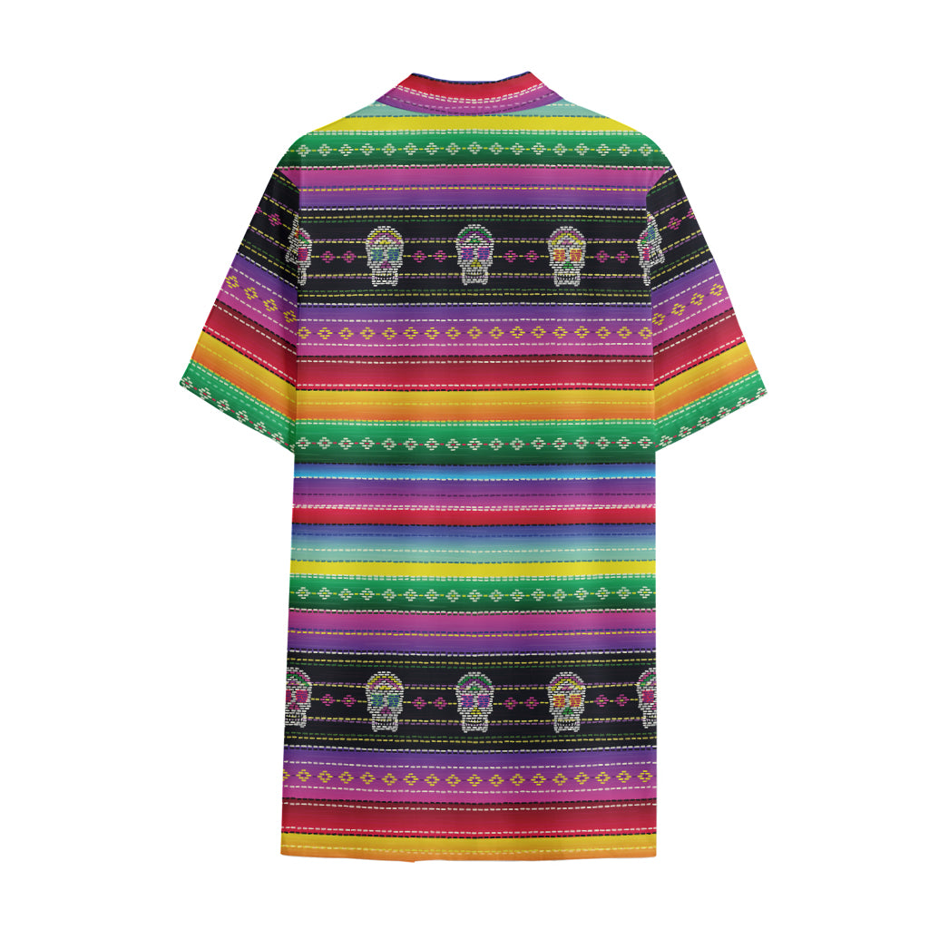 Sugar Skull Mexican Serape Pattern Print Cotton Hawaiian Shirt