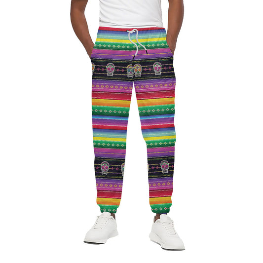 Sugar Skull Mexican Serape Pattern Print Cotton Pants