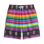 Sugar Skull Mexican Serape Pattern Print Cotton Shorts