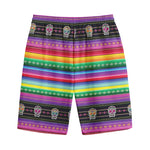 Sugar Skull Mexican Serape Pattern Print Cotton Shorts