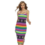 Sugar Skull Mexican Serape Pattern Print Cross Back Cami Dress