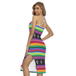 Sugar Skull Mexican Serape Pattern Print Cross Back Cami Dress
