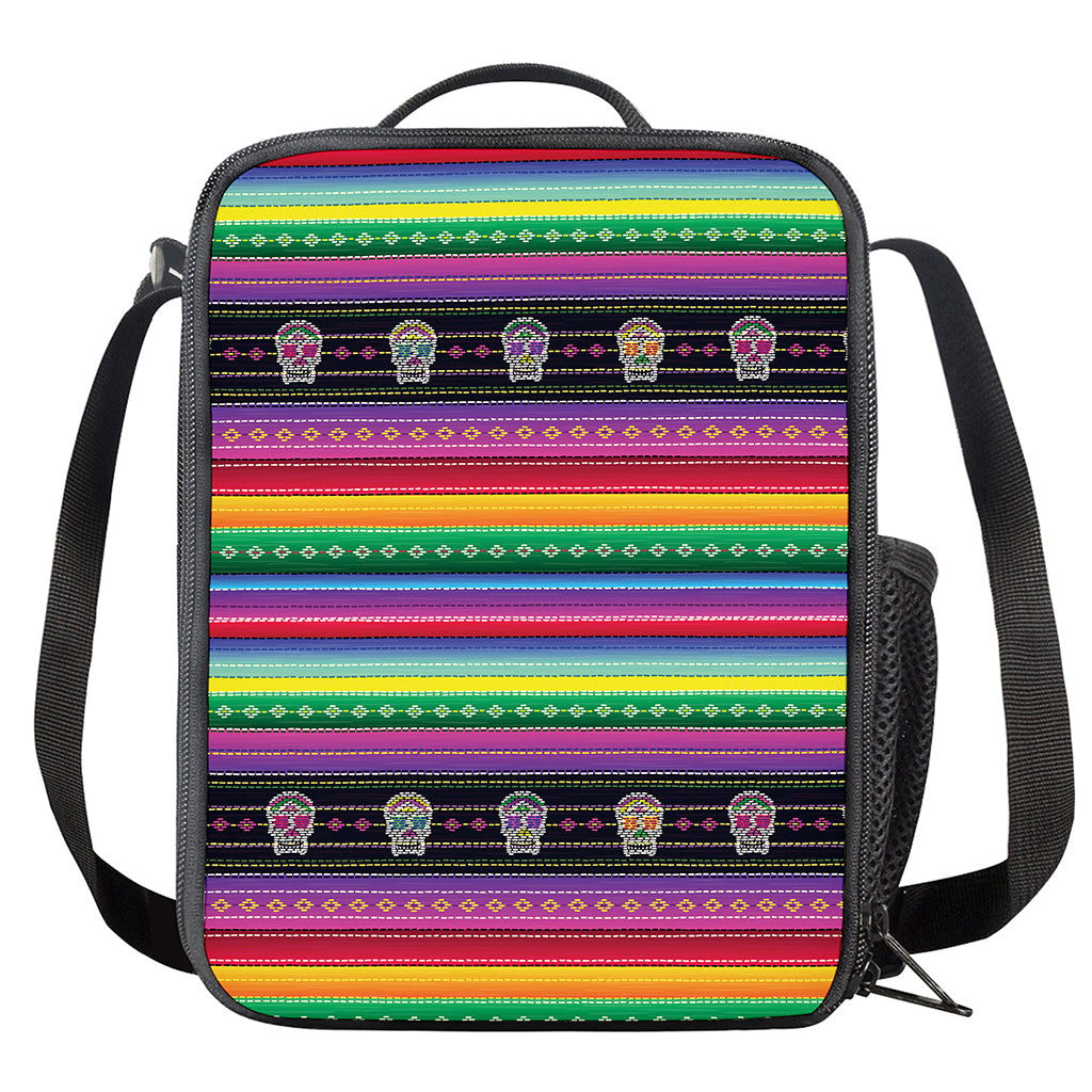 Sugar Skull Mexican Serape Pattern Print Crossbody Lunch Bag