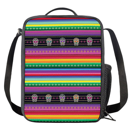 Sugar Skull Mexican Serape Pattern Print Crossbody Lunch Bag